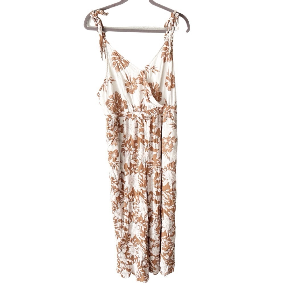 American Eagle Jumpsuit Women's Large Floral Wide Leg Faux Wrap Coconut Girl